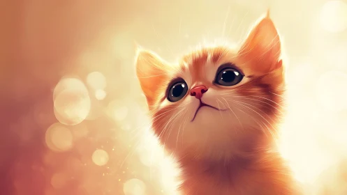 Glowing Red Cat with Luminous Eyes and Soft Bokeh.