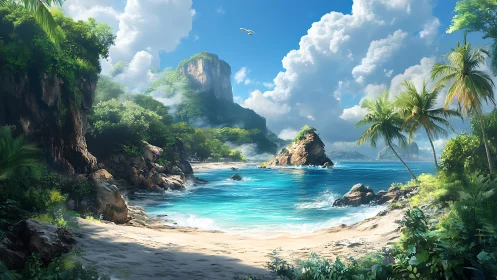 Tropical coastal landscape with limestone cliffs and turquoise waters