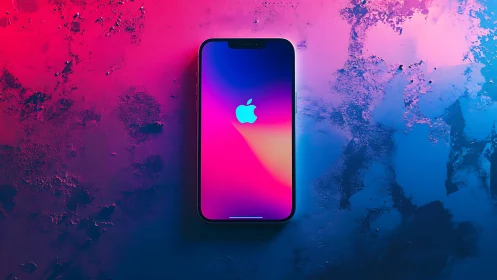 Smartphone Display with Apple Logo Against Gradient Background.