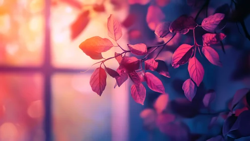 Dreamy Autumn Leaves by Window in Soft Focus and Pastel Light.