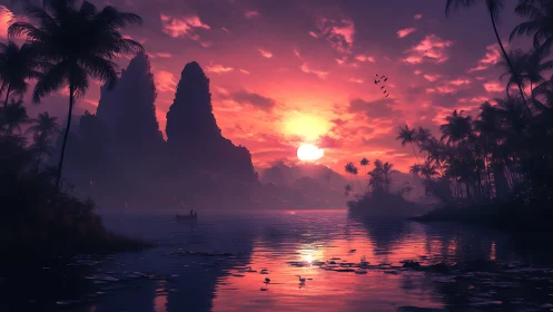 Tropical Limestone Karsts at Sunset: Golden Hour Atmospheric Rendering