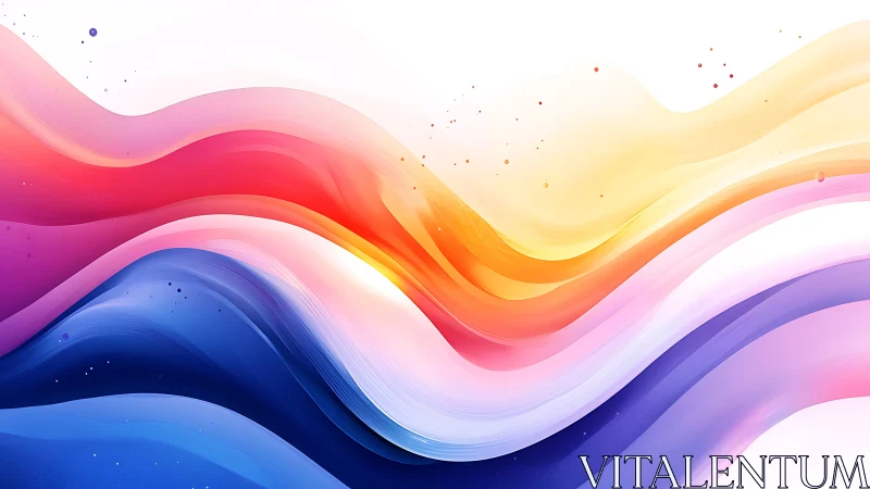 Layered chromatic waveforms curve across a white canvas