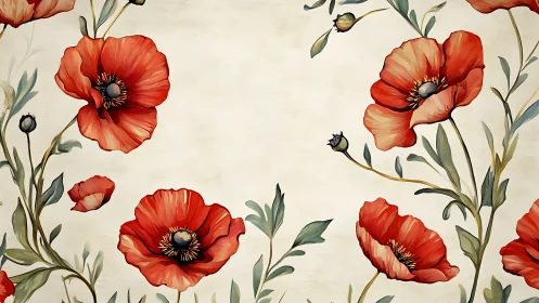 Botanical Poppy Composition with Graduated Chromatic Values.