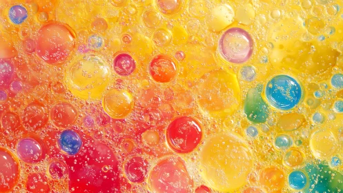 Colorful oil bubbles form radiant abstract macro pattern.