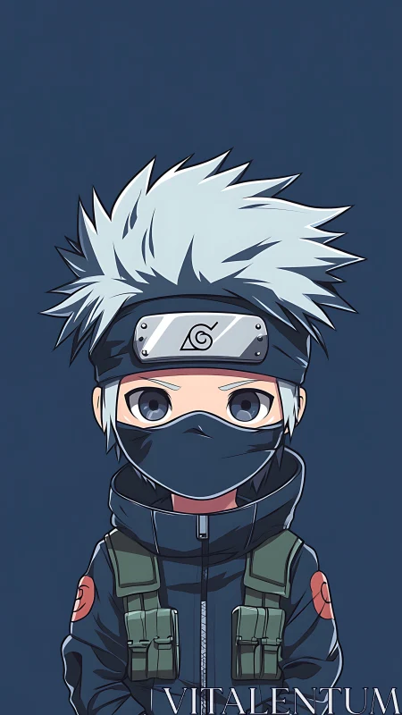 Chibi ninja character stands centered in dark blue space