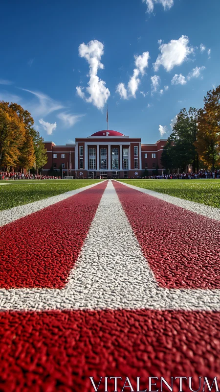 Racing stripes lead straight into a proud campus heart