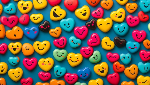 Colorful smiling heart emojis form playful repeating pattern
