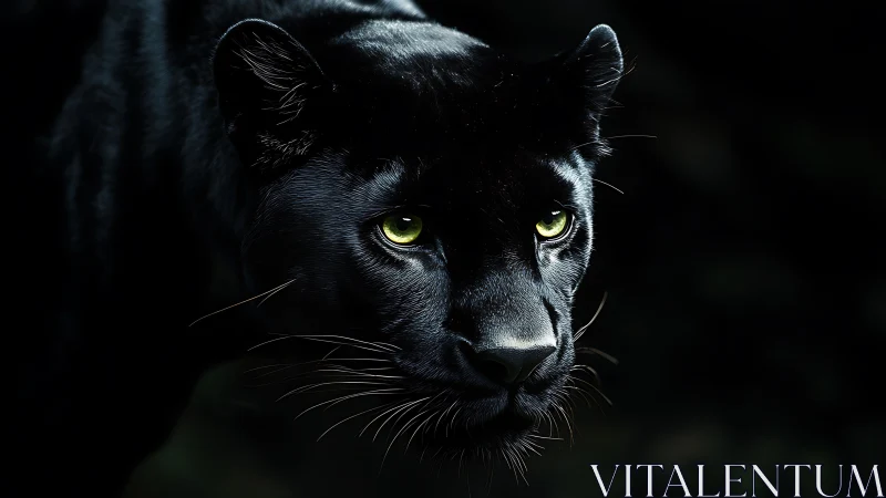 Mesmerizing black panther emerges from darkness with piercing golden eyes