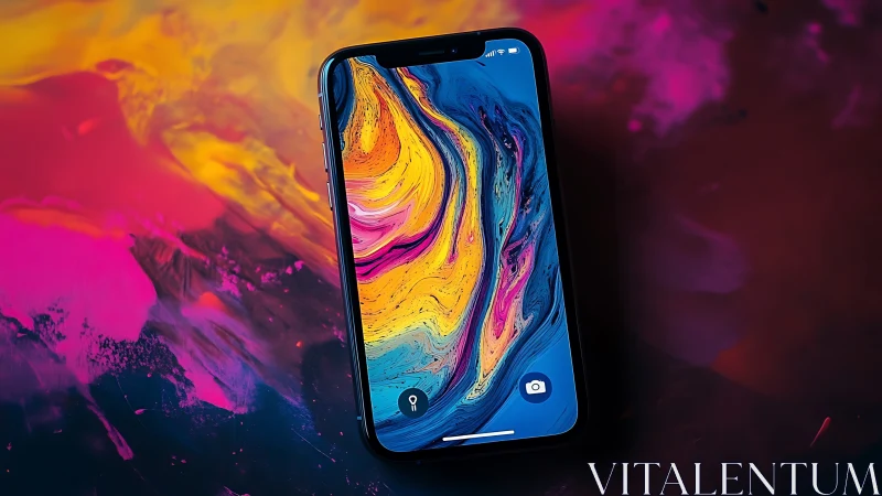 Smartphone display showcases vivid abstract fluid gradient art