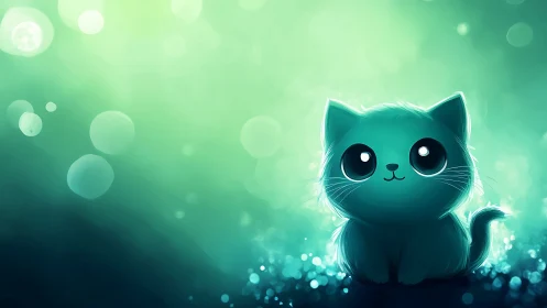 Luminescent Feline Character in Ethereal Emerald Gradient.