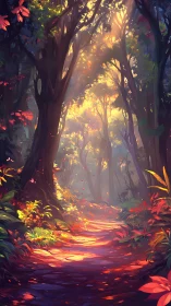 Golden Forest Path at Dusk: A Glowing Journey Through Nature.