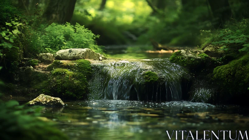 Nature's Cascade Whispers Through Moss-Dressed Stones