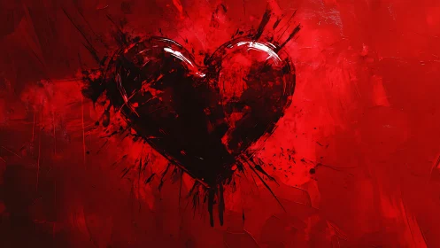 Digital heart form with explosive dispersal effect on red field.