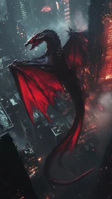 Crimson-winged dragon pours wildfire over the drowned city