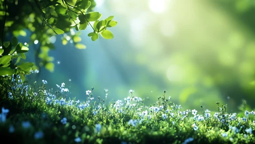 Sunlit wildflower glade where morning mist learns to glow.