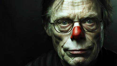 Moody portrait reveals older man in subtle clown makeup