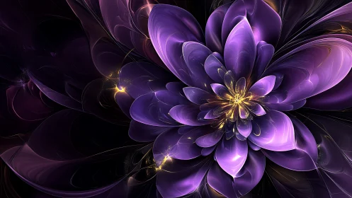 Fractal-rendered violet floral structure forms layered radial bloom