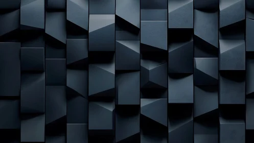 Dark geometric wall of stacked 3D cubes and panels.