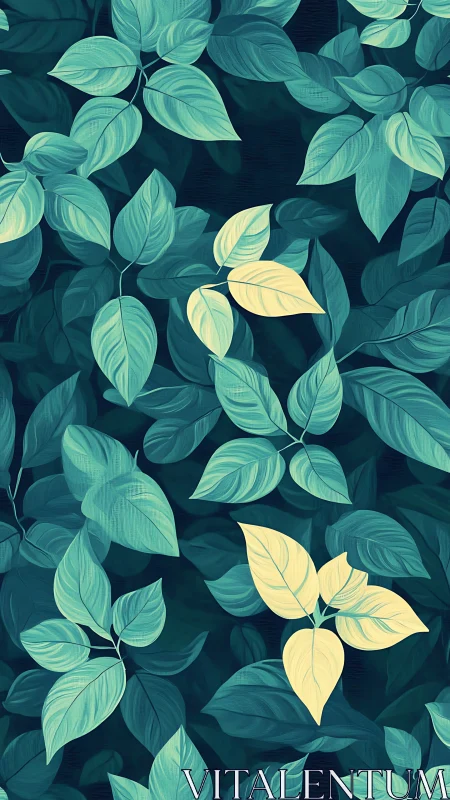 Botanical foliage tiling with cyan leaves and pale anomalies.