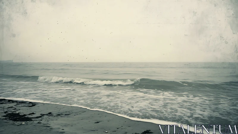 Misty shoreline drifts into a quiet, grayscale horizon.