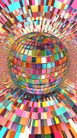 Multicolor mirrored sphere within radial mosaic tunnel