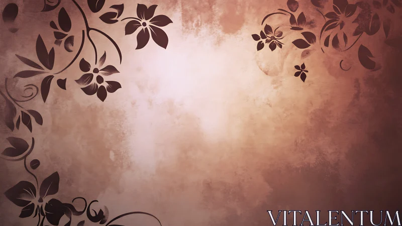 Muted floral corner vignette on textured sepia ground.