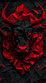 Geometric red bull bust emerging from fractured shadows.