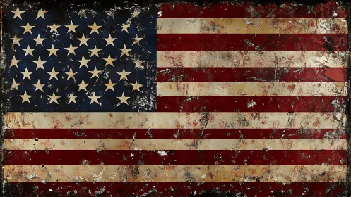 Corroded United States flag with distressed surface patina.