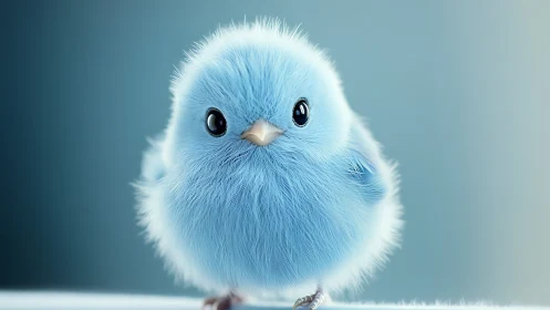 Fluffy Blue Bird Portrait with Expressive Eyes.
