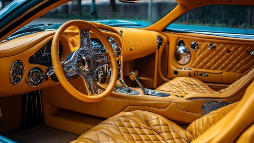 Luxury tan leather cockpit wraps chrome-detailed supercar