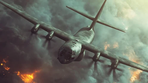 Low-angle bomber aircraft render cuts through volumetric smoke field