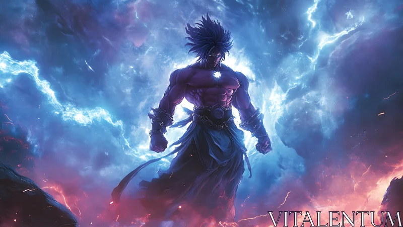 Stormforged warrior strides through riven cosmic thunder