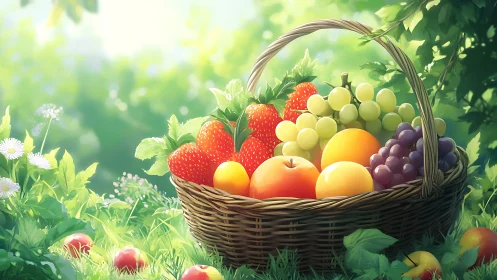 Sunlit garden basket overflows with storybook-bright fruit