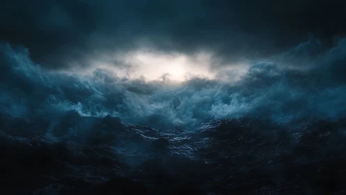 Midnight stormwaves swallowing distant ghostlight horizon.