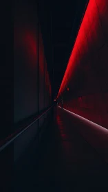 Neon red corridor extends into a dark, futuristic distance.