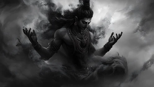 Monochrome digital figure in meditative seated posture