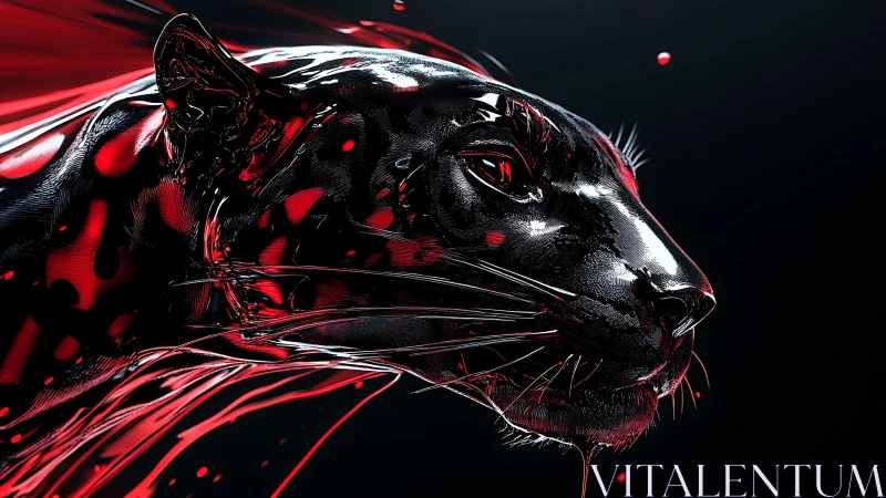 Black Panther With Red Fluid Dynamics Study