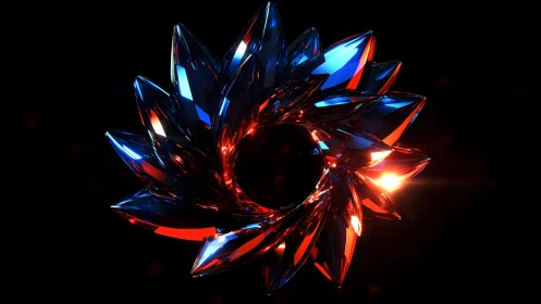 Futuristic crystal ring with blue and red highlights in digital art.