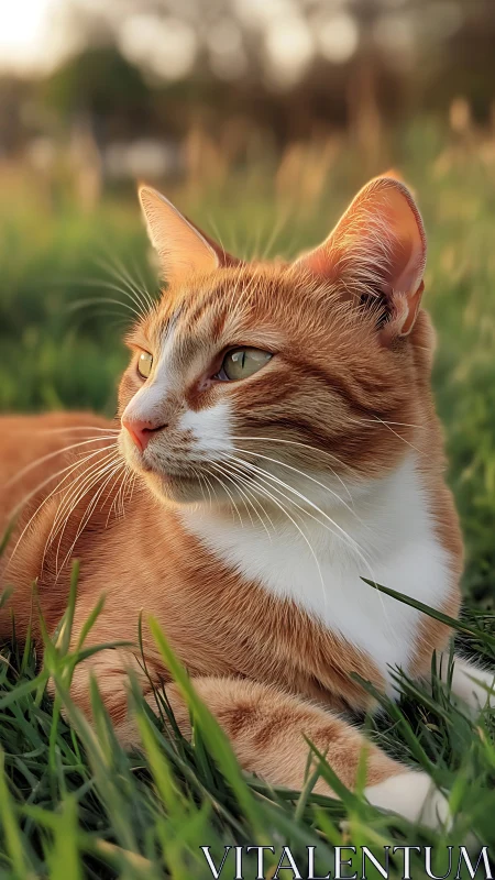 Orange and White Cat in Grass