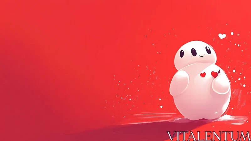 Sentient Robot with Affection Hearts Against Vivid Red Background.