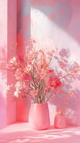 Coral Blooms Glow Against Monochromatic Pink Walls