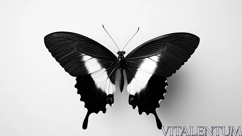 High-contrast black swallowtail butterfly with bilateral symmetry