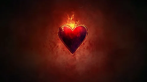 Radiant Burning Heart Symbol Against Dark Gradient
