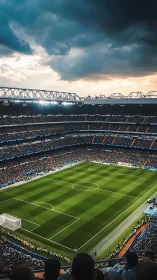 Stormlit stadium holds its breath above emerald geometry