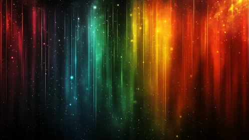 Spectral light cascade with vertically diffused chromatic bands.