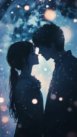 Moonlit silhouettes trade quiet secrets in falling starlight.