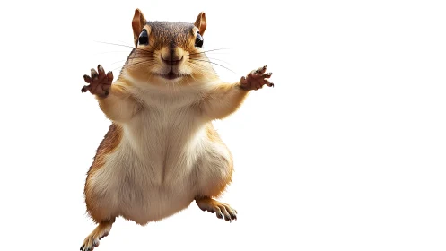 Hyperreal 3D chipmunk render with dynamic frontal pose.