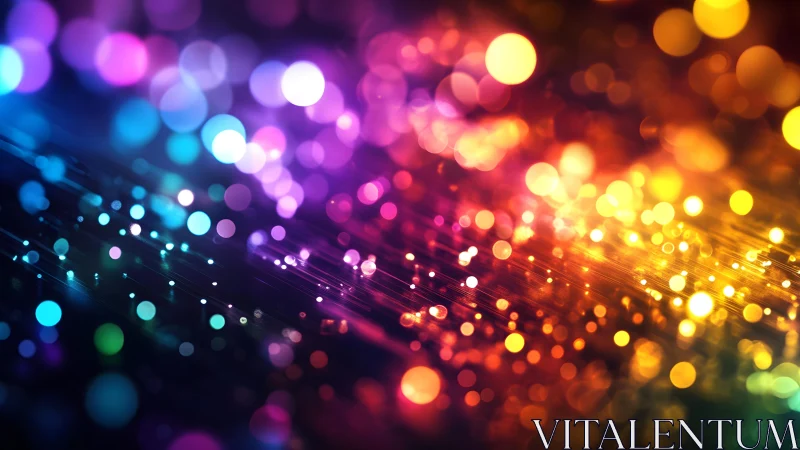 Vibrant abstract bokeh lights in rainbow spectrum, digital art style.