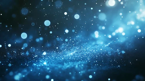Blue bokeh particle field with suspended glowing points.
