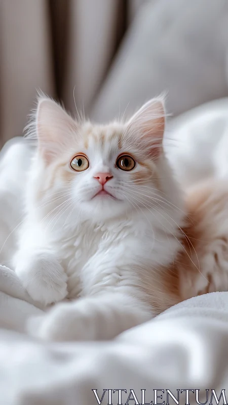 White Fluffy Cat with Amber Eyes Gazing Directly